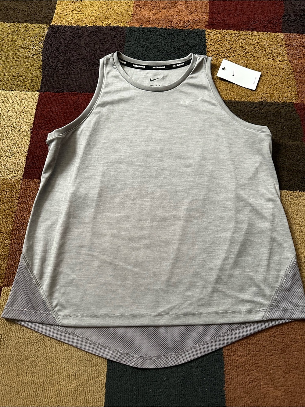NWT Nike Women’s Light Heather Gray Training Tank with Layered Hem
